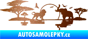 Samolepka Motiv Afrika levá -  zvířata u vody měděná metalíza