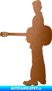 Samolepka Music 003 levá hráč na kytaru měděná metalíza