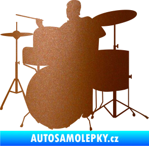 Samolepka Music 011 levá hráč na bicí měděná metalíza