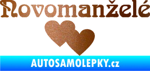 Samolepka Novomanželé 001 nápis se srdíčky měděná metalíza