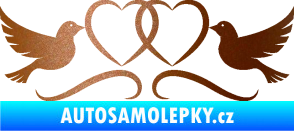 Samolepka Novomanželé 002 holubičky se srdíčky měděná metalíza
