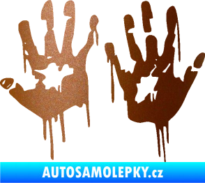 Samolepka Otisk rukou 001 levá krvavý měděná metalíza