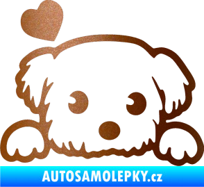 Samolepka Pes 057 levá se srdíčkem měděná metalíza