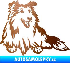 Samolepka Pes 162 pravá sheltie měděná metalíza