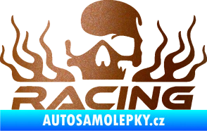 Samolepka Racing nápis s lebkou levá měděná metalíza