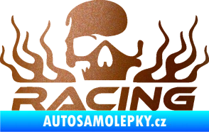 Samolepka Racing nápis s lebkou pravá měděná metalíza