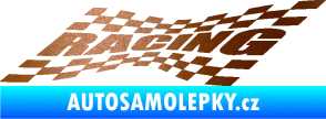 Samolepka Racing nápis v šachovnici měděná metalíza