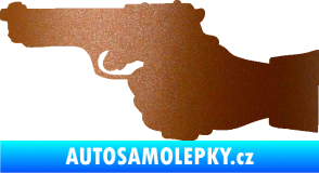 Samolepka Ruka s pistolí 001 levá ruce vzhůru měděná metalíza