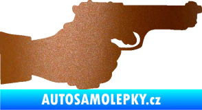 Samolepka Ruka s pistolí 001 pravá ruce vzhůru měděná metalíza