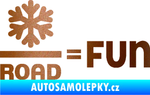 Samolepka Snow road fun nápis s vločkou měděná metalíza