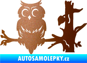 Samolepka Sova 005 levá na větvi měděná metalíza