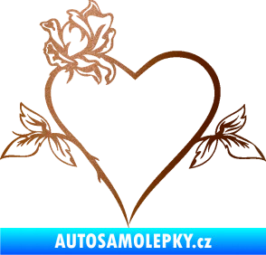 Samolepka Srdce s růží levá měděná metalíza