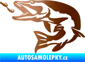Samolepka Štika 005 levá s návnadou měděná metalíza