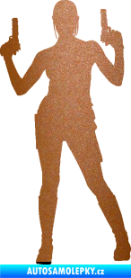 Samolepka Střelkyně 002 levá girl with gun měděná metalíza