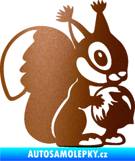 Samolepka Veverka 003 pravá s oříškem měděná metalíza