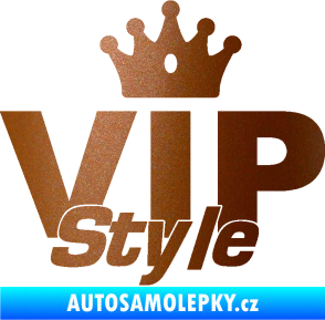 Samolepka VIP styl nápis s korunkou měděná metalíza