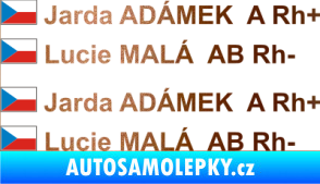 Samolepka Vlajka ČR se jménem a krevní skupinou měděná metalíza