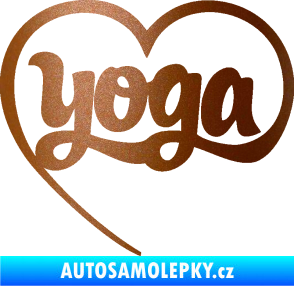 Samolepka Yoga nápis v srdíčku měděná metalíza