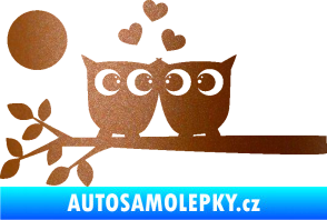 Samolepka Zamilované sovy levá na větvičce měděná metalíza
