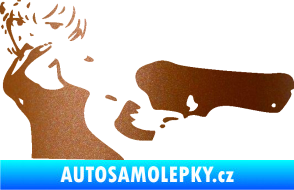 Samolepka Žena s pistolí pravá měděná metalíza