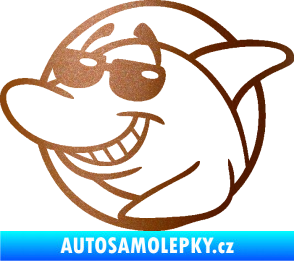 Samolepka Žralok 018 levá cool s brýlemi měděná metalíza