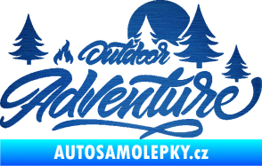 Samolepka Adventure outdoor nápis les,hory a táborák škrábaný kov modrý
