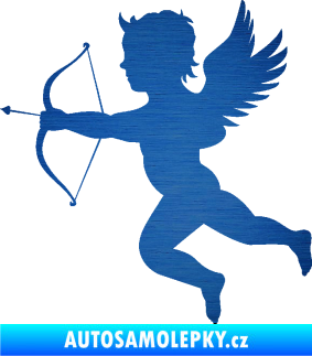 Samolepka Amor 001 levá cupid andílek škrábaný kov modrý