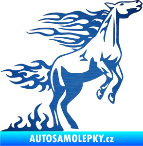 Samolepka Animal flames 001 pravá kůň škrábaný kov modrý