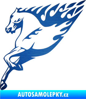 Samolepka Animal flames 002 levá kůň škrábaný kov modrý