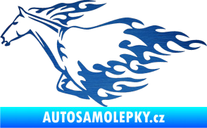 Samolepka Animal flames 003 levá kůň škrábaný kov modrý