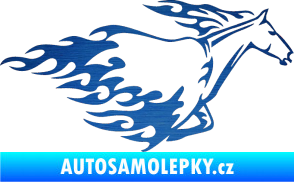 Samolepka Animal flames 003 pravá kůň škrábaný kov modrý