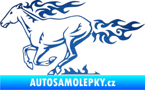Samolepka Animal flames 004 levá kůň škrábaný kov modrý