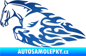 Samolepka Animal flames 008 levá kůň škrábaný kov modrý