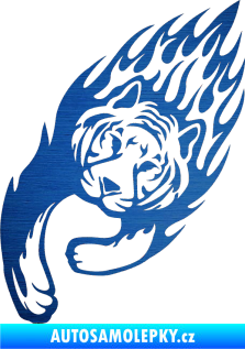 Samolepka Animal flames 015 levá tygr škrábaný kov modrý