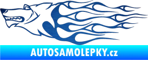 Samolepka Animal flames 017 levá vlk škrábaný kov modrý