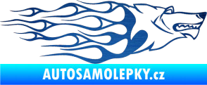 Samolepka Animal flames 017 pravá vlk škrábaný kov modrý