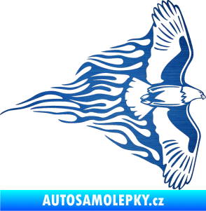 Samolepka Animal flames 019 pravá letící orel škrábaný kov modrý