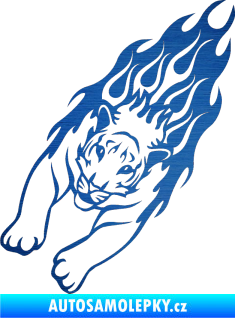 Samolepka Animal flames 024 levá tygr škrábaný kov modrý