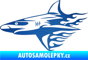 Samolepka Animal flames 031 levá žralok škrábaný kov modrý