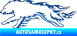 Samolepka Animal flames 032 levá vlk škrábaný kov modrý