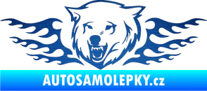 Samolepka Animal flames 034 levá  vlk škrábaný kov modrý