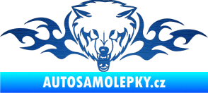Samolepka Animal flames 038 levá  vlk škrábaný kov modrý