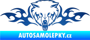 Samolepka Animal flames 038 pravá vlk škrábaný kov modrý