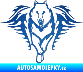 Samolepka Animal flames 039 levá  vlk škrábaný kov modrý