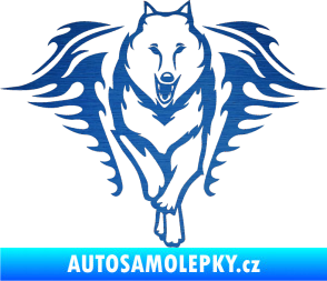 Samolepka Animal flames 039 pravá  vlk škrábaný kov modrý