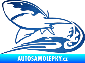Samolepka Animal flames 041 levá žralok škrábaný kov modrý