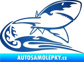 Samolepka Animal flames 041 pravá žralok škrábaný kov modrý