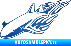 Samolepka Animal flames 048 levá žralok škrábaný kov modrý