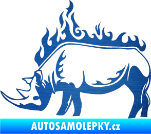 Samolepka Animal flames 049 levá nosorožec škrábaný kov modrý