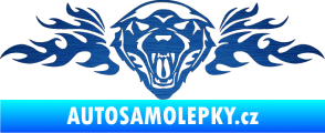 Samolepka Animal flames 058 pravá vlk škrábaný kov modrý